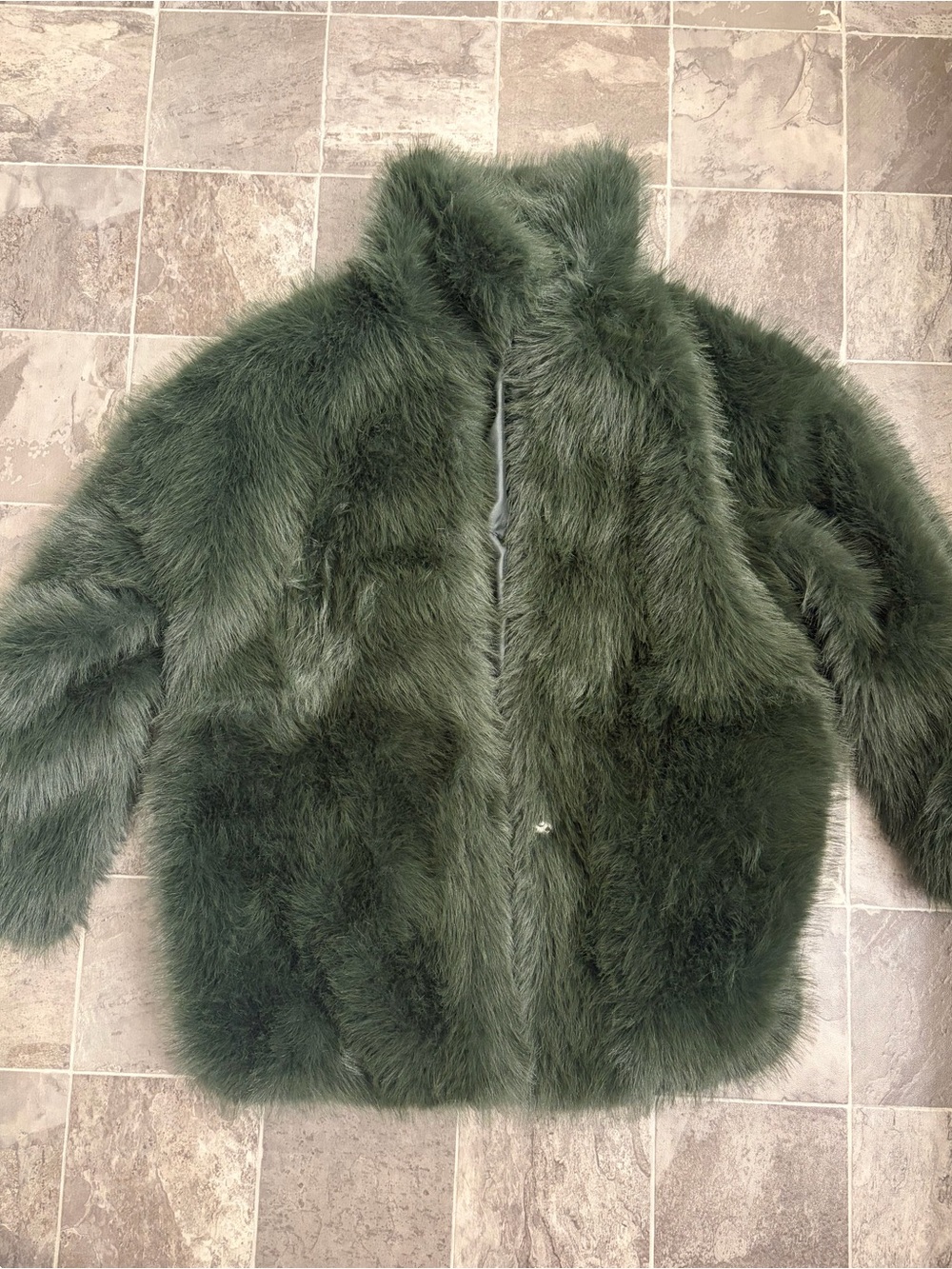Topshop Green Faux Fur Jacket
